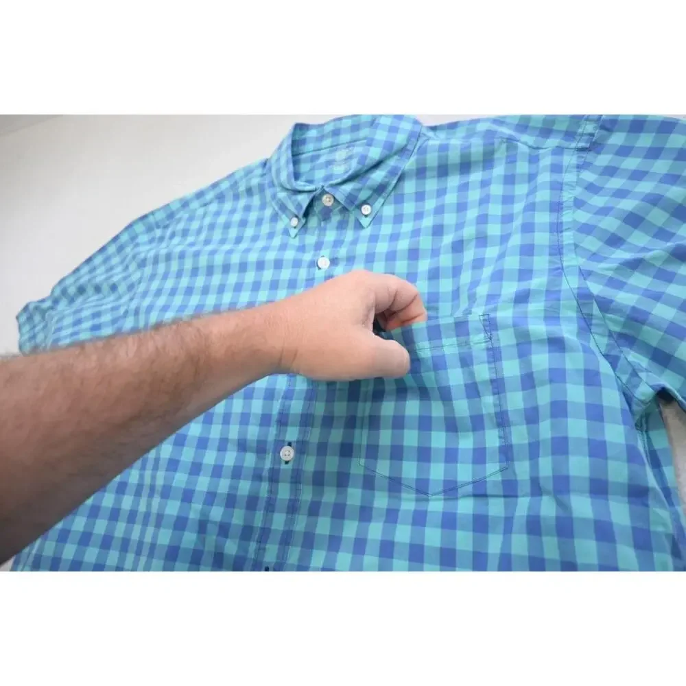 J Crew Light Weight Button‎ Up Shirt Short Sleeve Plaid Casual Mens Sz Large